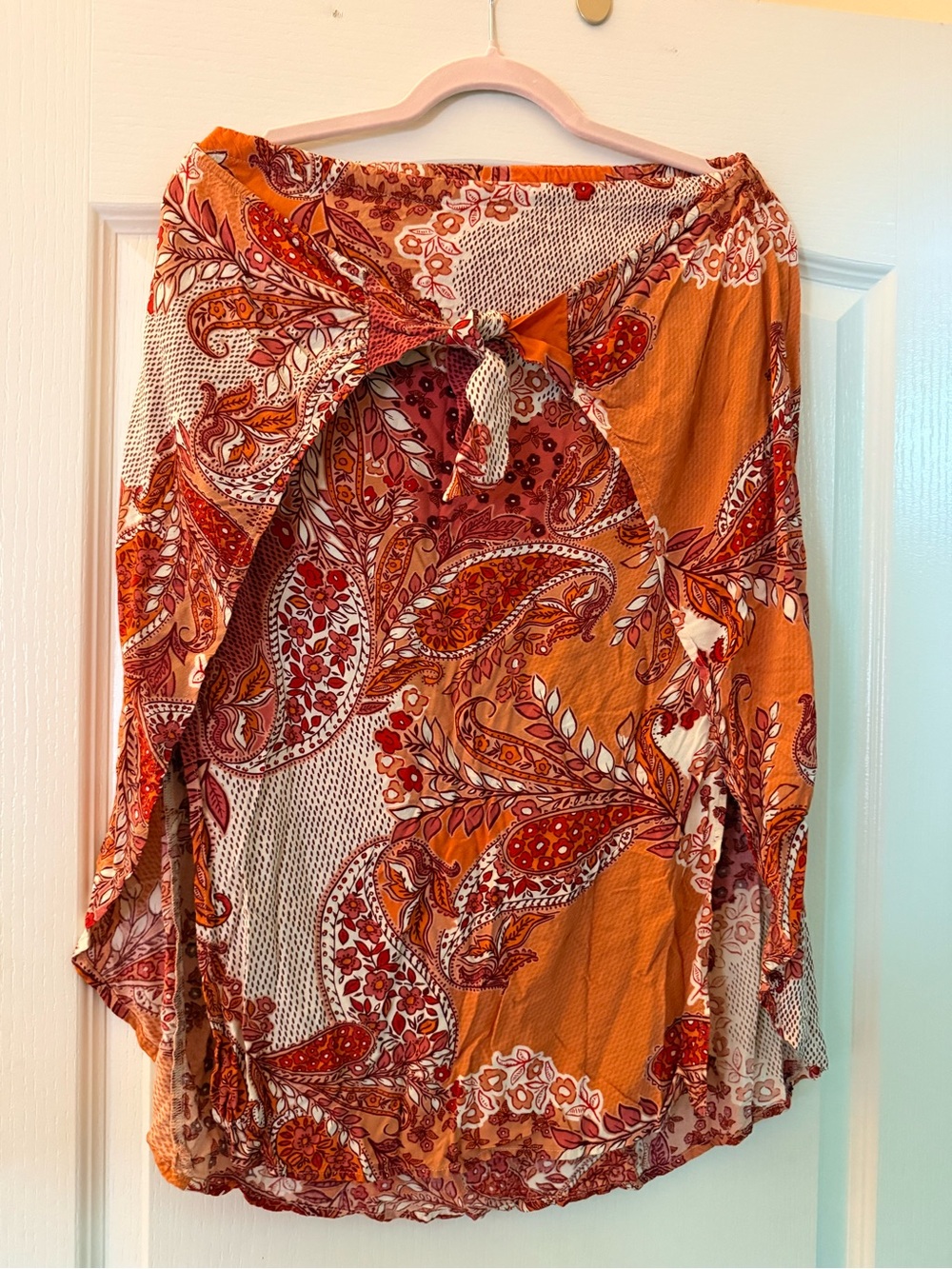 BILA 77 Size S Orange Paisley Tie Front Boho Midi Skirt
